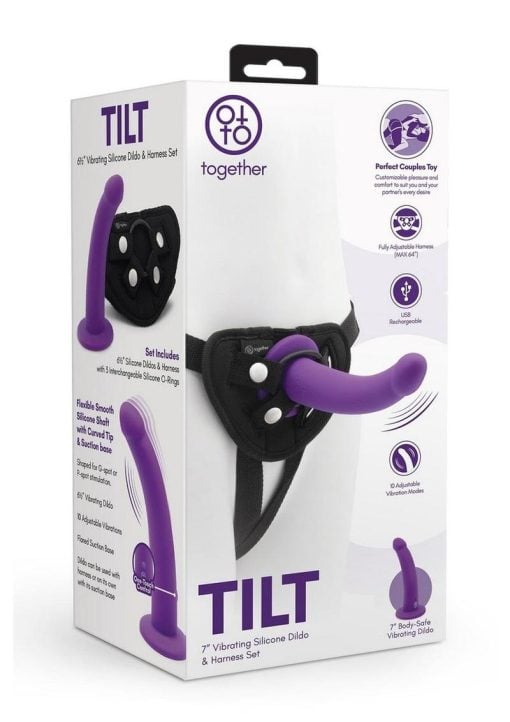 Together Toys TILT Silicone 6.5in Dildo and Harness Set - Purple/Black