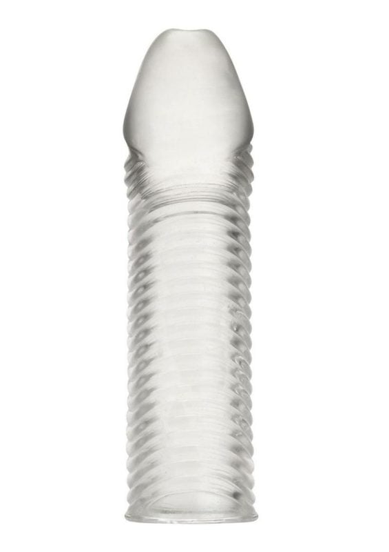 Blue Line Wavy Ribbed Penis Extension 6.5in - Clear