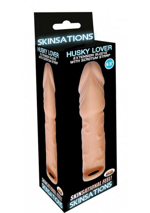 Skinsations Husky Lover Extension Sleeve With Scrotum Strap Flesh 6.5 Inch - Image 2