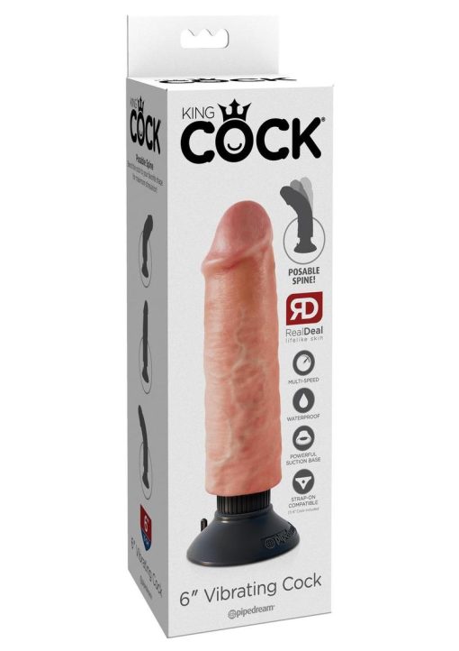 King Cock Vibrating Realistic Dildo Waterproof Flesh 6 Inch - Image 2