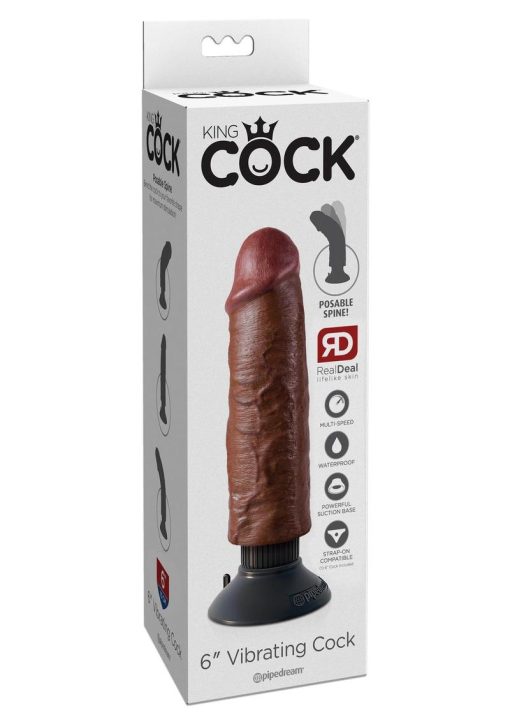 King Cock Vibrating Realistic Dildo Waterproof Brown 6 Inch - Image 2