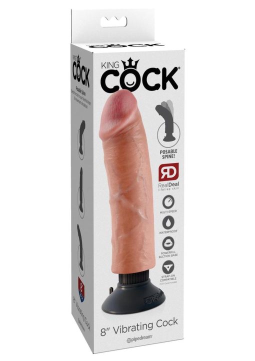 King Cock Vibrating Realistic Dildo Waterproof Flesh 8 Inch - Image 2