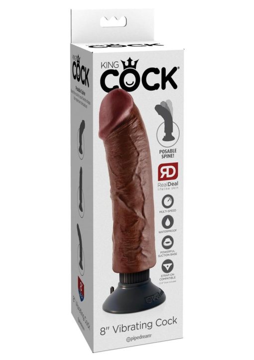 King Cock Vibrating Realistic Dildo Waterproof Brown 8 Inch - Image 2