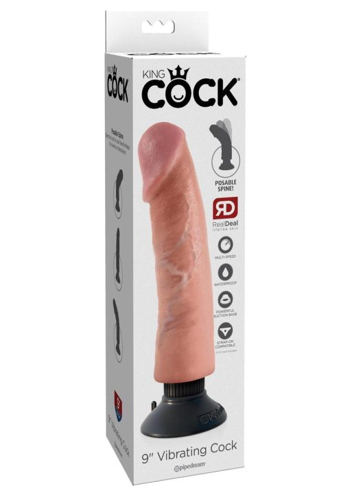 King Cock Vibrating Realistic Dildo Waterproof Flesh 9 Inch - Image 2