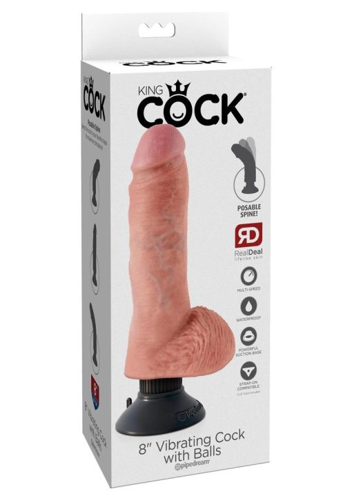 King Cock Vibrating Realistic Dildo With Balls Waterproof Flesh 8 Inch - Image 2