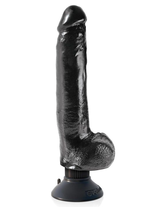 King Cock Vibrating Realistic Dildo With Balls Waterproof Black 9 Inch - Image 3