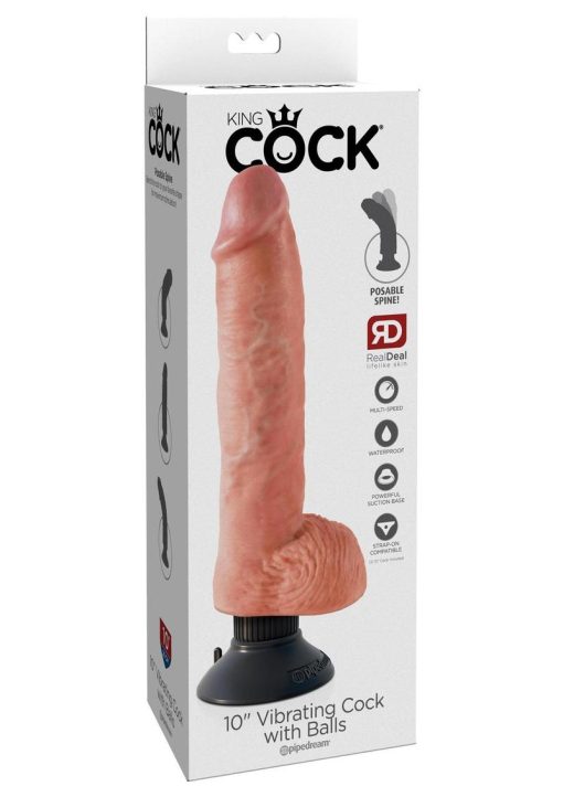 King Cock Vibrating Realistic Dildo Waterproof Flesh 10 Inch - Image 2