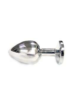 Rouge Smooth Stainless Steel Anal Plug - Large - Clear Jewel