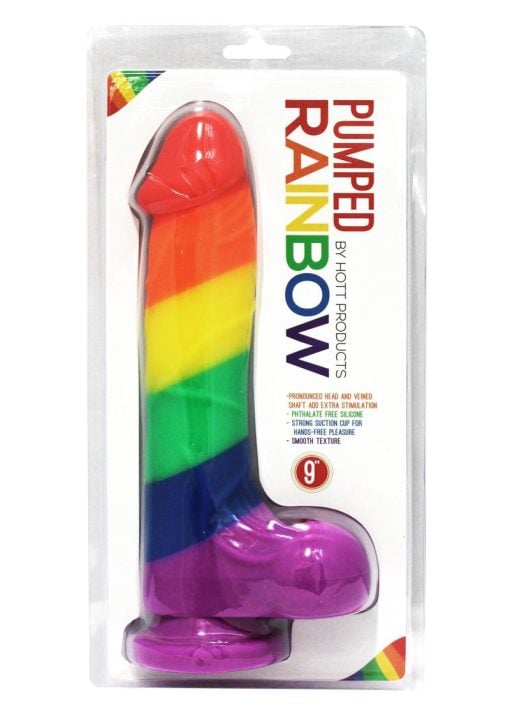 Pumped Rainbow Silicone Realistic Dildo With Balls 9 Inch - Image 2