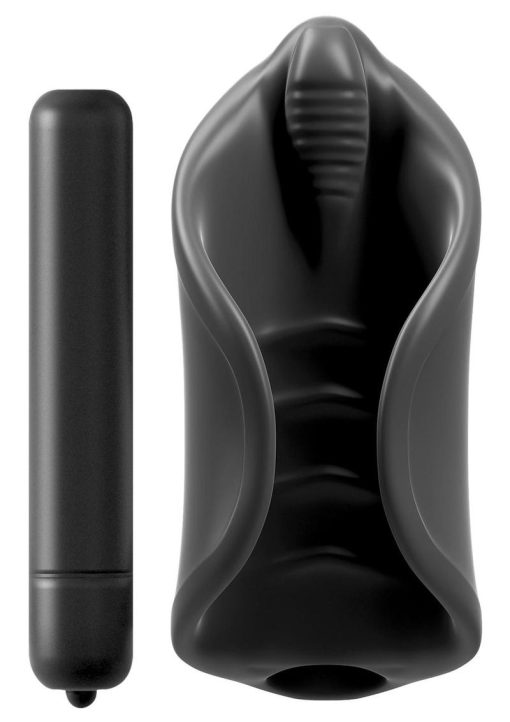 PDX Elite Vibrating Silicone Stimulator Masturbator with Bullet - Black