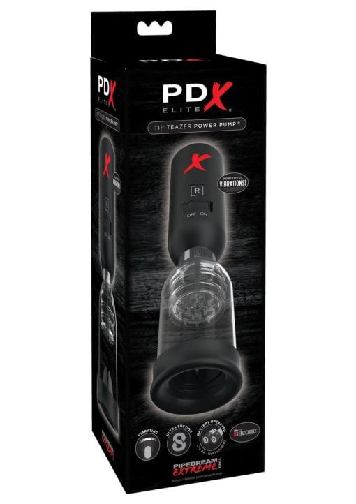 PDX Elite Tip Teazer Power Pump Vibrating Silicone Penis Pump Black - Image 2