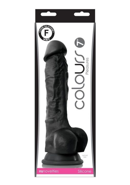 Colours Pleasures 7in Silicone Dildo With Balls - Black - Image 2