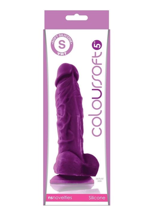 Coloursoft 5in Silicone Dildo With Balls- Purple - Image 2