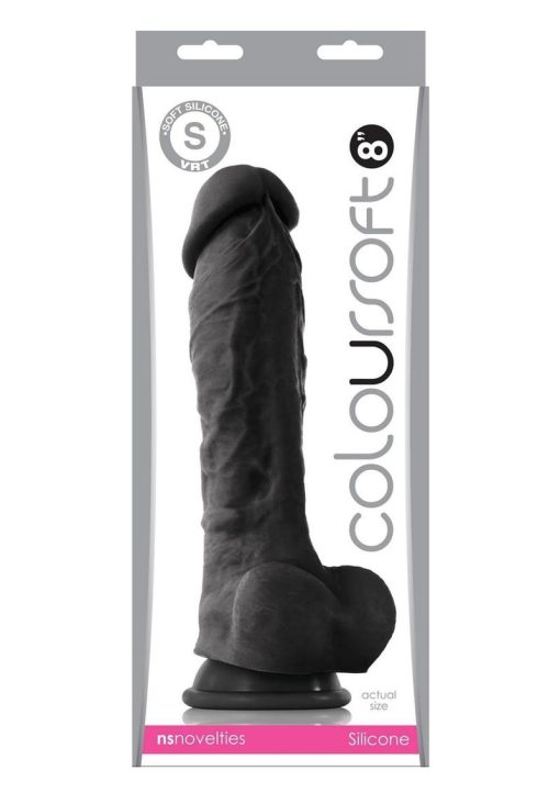 Coloursoft 8in Silicone Dildo With Balls- Black - Image 2