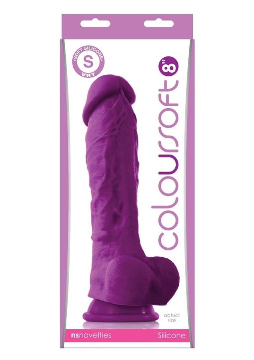 Coloursoft 8in Silicone Dildo With Balls- Purple - Image 2