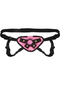 Lux Fetish Pink Velvet Strap-On Harness Adjustable