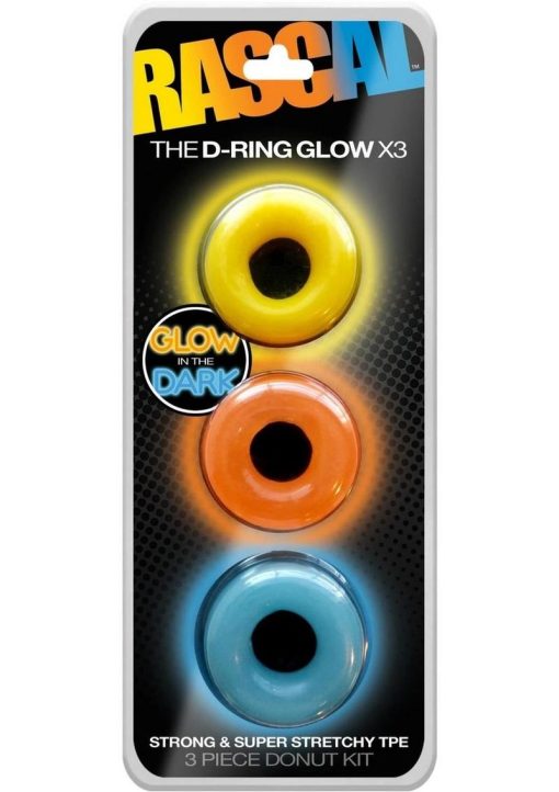 Rascal The D-Ring Glow X3 Glow In The Dark Cockrings Assorted Colors 3 Each Per Set - Image 2