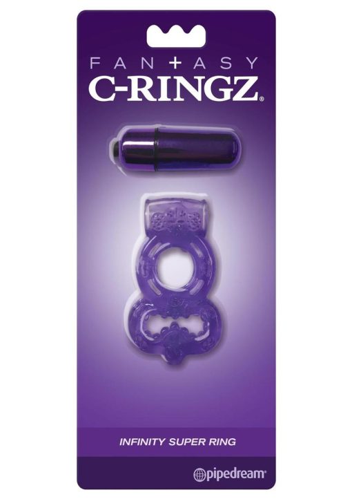 Fantasy C-Ringz Vibrating Infinity Super Ring Textured Cockring Waterproof Purple - Image 2