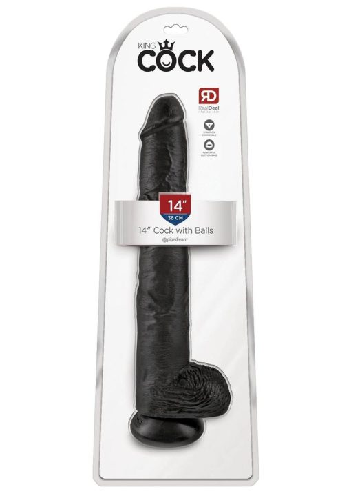 King Cock Realistic Dildo With Balls Black 14 inch - Image 2