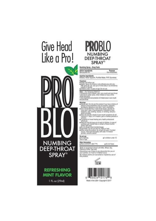 Pro Blow Numbing Deep-Throat Spray Refreshing Mint 1 Ounce - Image 2