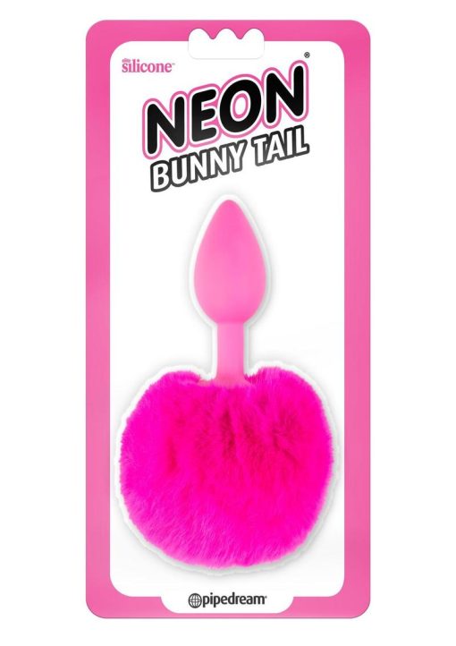 Neon Silicone Bunny Tail Butt Plug Pink - Image 2