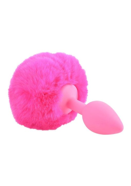 Neon Silicone Bunny Tail Butt Plug Pink - Image 3