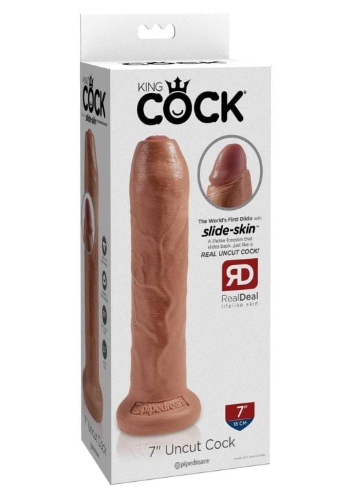 King Cock Uncut Cock Dildo 7 Inch Tan - Image 2