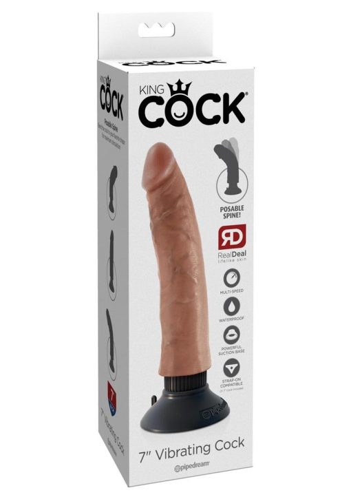 King Cock Vibrating Cock Waterproof Tan 7 Inches - Image 2