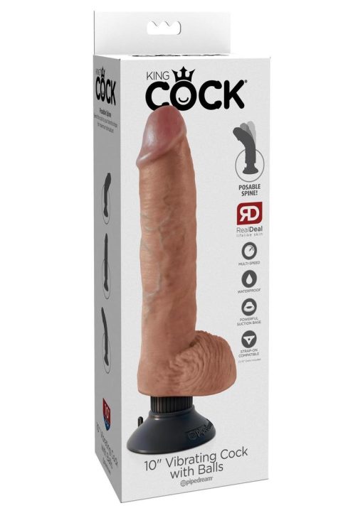 King Cock Vibrating Cock With Balls Waterproof Flesh 10 Inches - Image 2