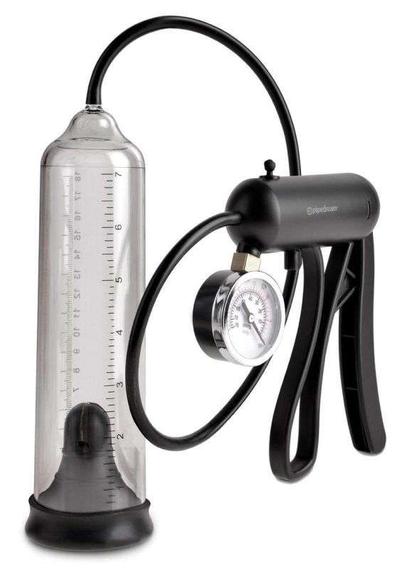 Pump Worx Pro-Gauge Power Penis Pump - Clear and Black