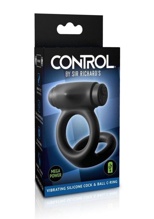 Sir Richards Control Vibe Cock And Ball Cock Ring Silicone Rechargeable Waterproof Black - Image 2