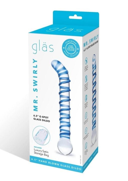 Glas Mr. Swirly G-Spot Glass Dildo 6.5in - Clear/Blue - Image 2