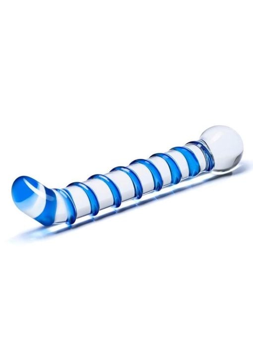 Glas Mr. Swirly G-Spot Glass Dildo 6.5in - Clear/Blue - Image 3