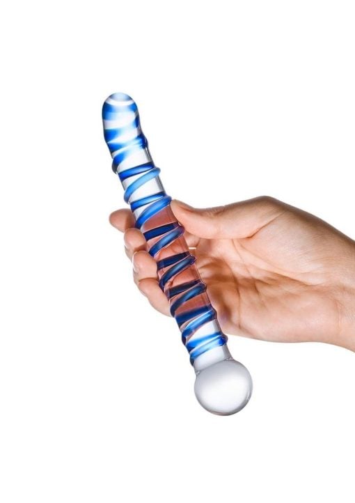 Glas Mr. Swirly G-Spot Glass Dildo 6.5in - Clear/Blue - Image 4