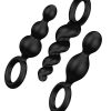 Satisfyer Booty Call Silicone Textured Anal Plugs Black 3 Each Per Set