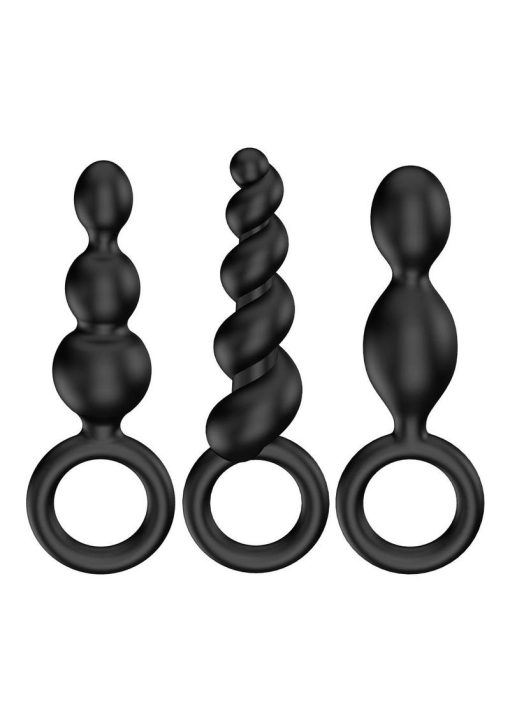 Satisfyer Plugs Silicone Textured Anal Plugs Black 3 Each Per Set - Image 3