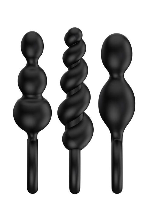Satisfyer Plugs Silicone Textured Anal Plugs Black 3 Each Per Set - Image 4