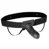 Lux Fetish Unisex Vibrating Hollow Strap-On Dildo with Wired Remote Control 9in - Black