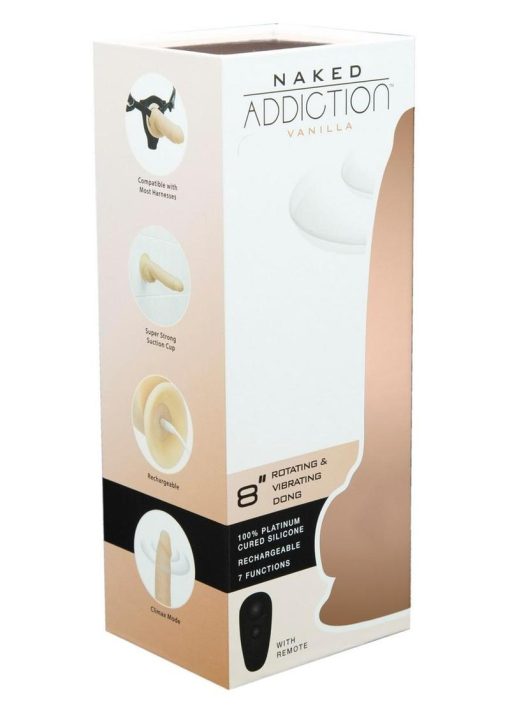 Naked Addiction Silicone Rechargeable Vibrating and Rotating Dildo 8in - Vanilla - Image 2
