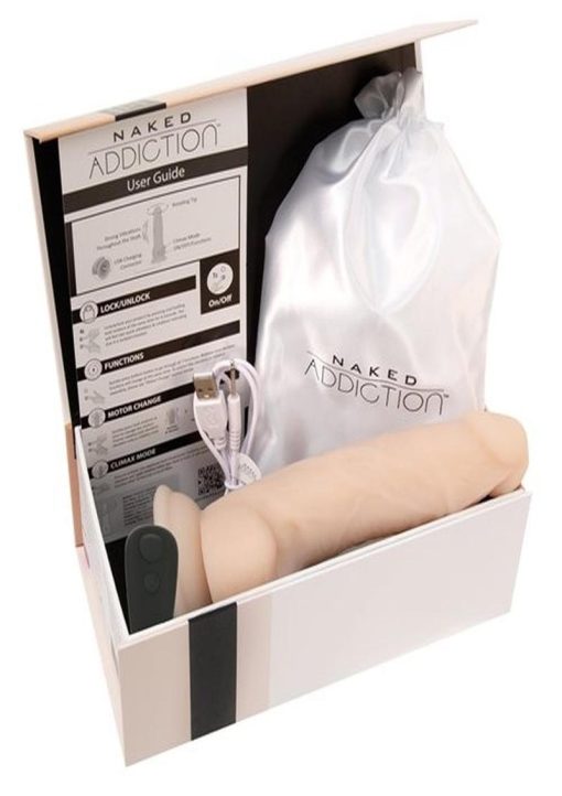 Naked Addiction Silicone Rechargeable Vibrating and Rotating Dildo 8in - Vanilla - Image 4
