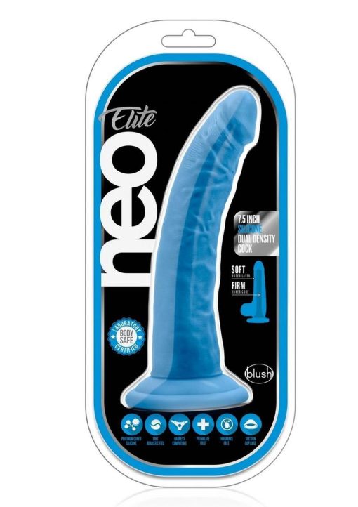 Neo Elite Dual Density Cock With Suction Cup Silicone Neon Blue 7.5 inch - Image 2