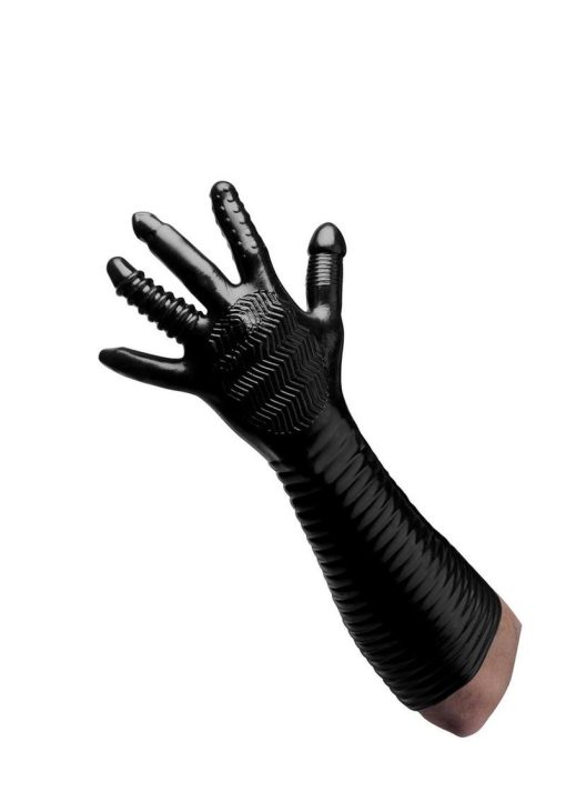 Master Seriess Extra Long Textured Fisting Glove Black 15.5 Inches - Image 4
