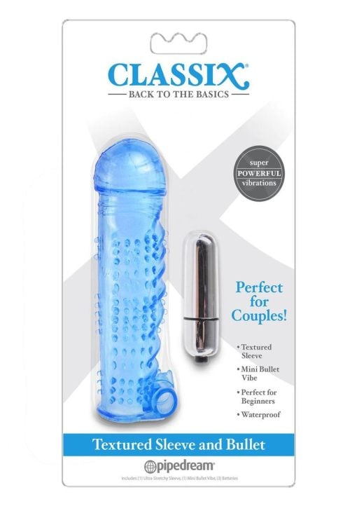 Classix Textured Sleeve and Bullet Vibrator Waterproof Blue - Image 2