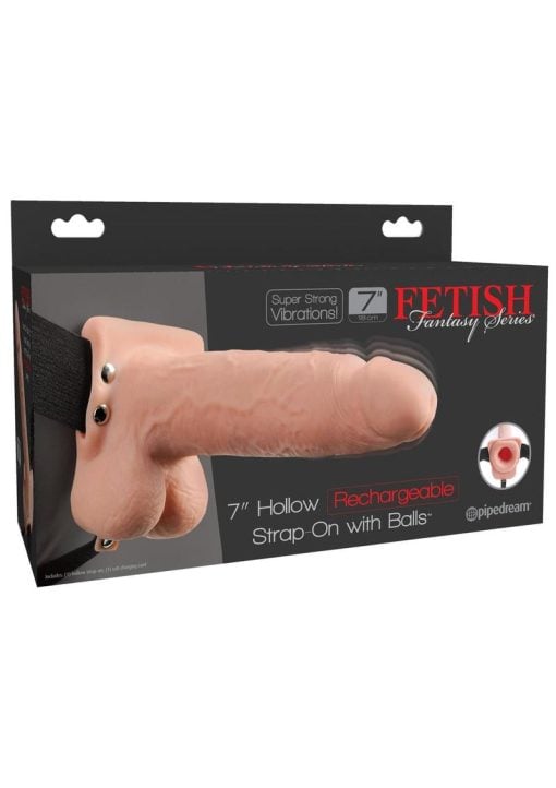 Fetish Fantasy Hollow Rechargeable Strap-On With Balls Flesh 7 Inches - Image 2