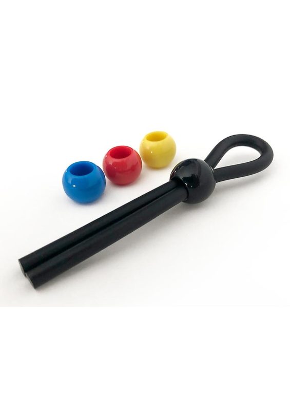 Boneyard Single Slide Cock Leash 2X Stretch Silicone Cock Tie - Black and Multicolor