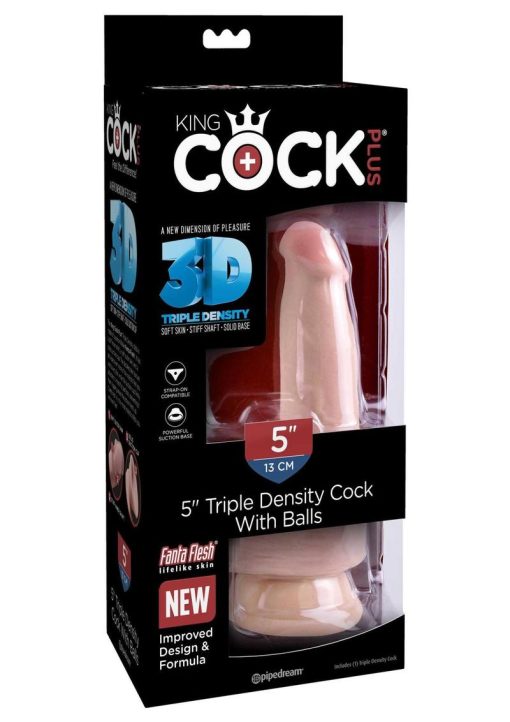 King Cock Plus Triple Density Dildo with Balls 5in - Vanilla - Image 2