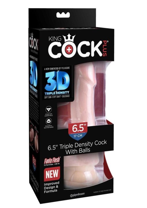King Cock Plus Triple Density Dildo with Balls 6.5in - Vanilla - Image 2