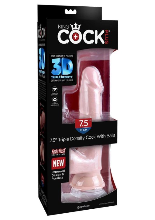 King Cock Plus Triple Density Dildo with Balls 7.5in - Vanilla - Image 2