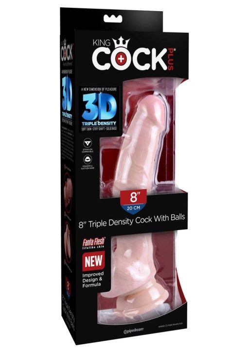 King Cock Plus Triple Density Dildo with Balls 8in - Vanilla - Image 2