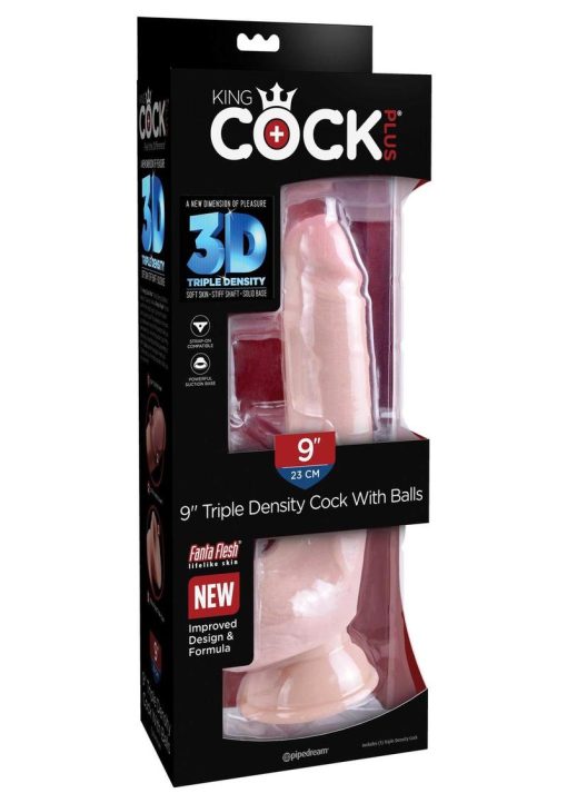 King Cock Plus Triple Density Dildo with Balls 9in - Vanilla - Image 2